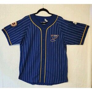 Vintage NHL Hockey Starter St Louis Blues Pinstripe Baseball Style Shirt Sz L